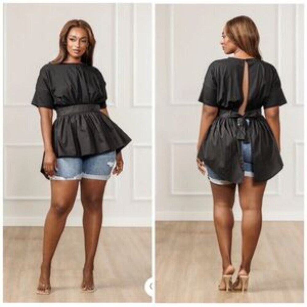 J. Brooks Jamela High Low Empire Waist Black Top Contemporary Size L